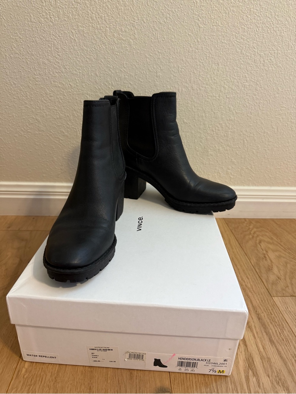 Vince Black Leather Chelsea Ankle Boots with Lug Sole